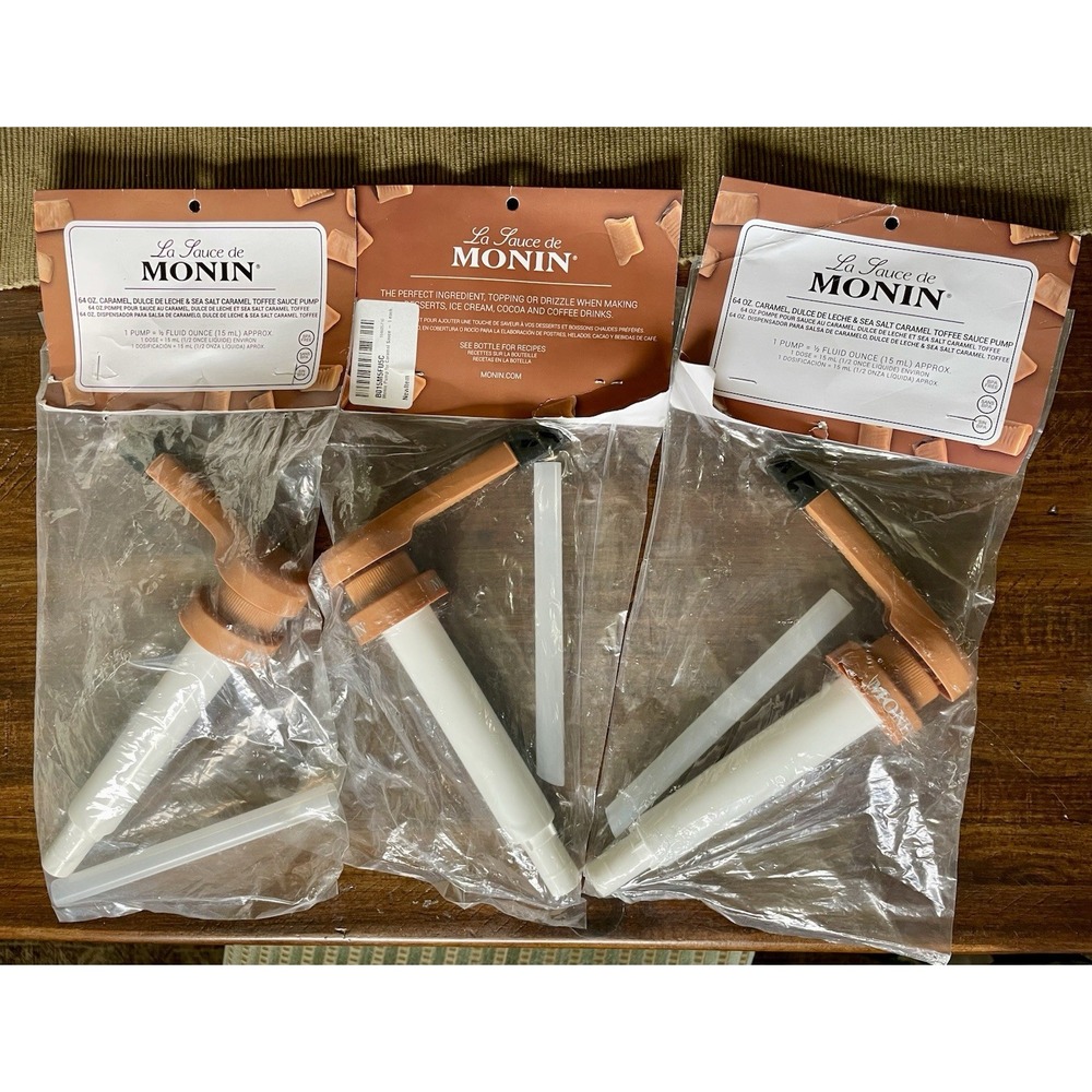 Monin BPA-Free Pumps for 64 oz Caramel Dulce de Leche Sea Salt Caramel Lot Of 3